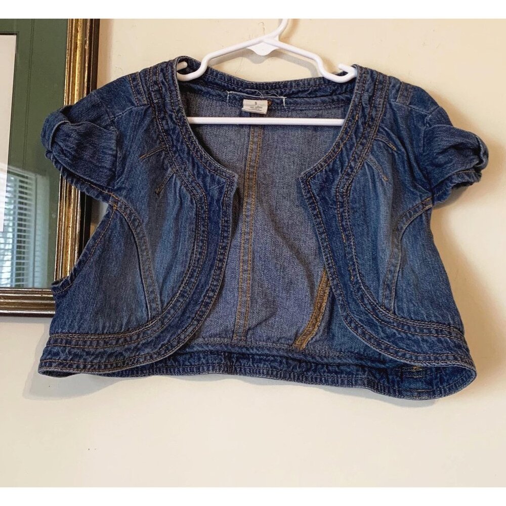 Vintage 2000s Little Girls Bow Sleeve Denim Vest Size Small